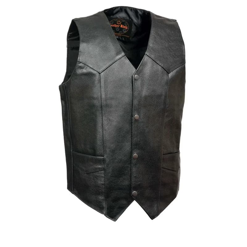Leather King XS1310 Men's Classic Black Leather Vest with Snap Button Closure — image 1 of 1