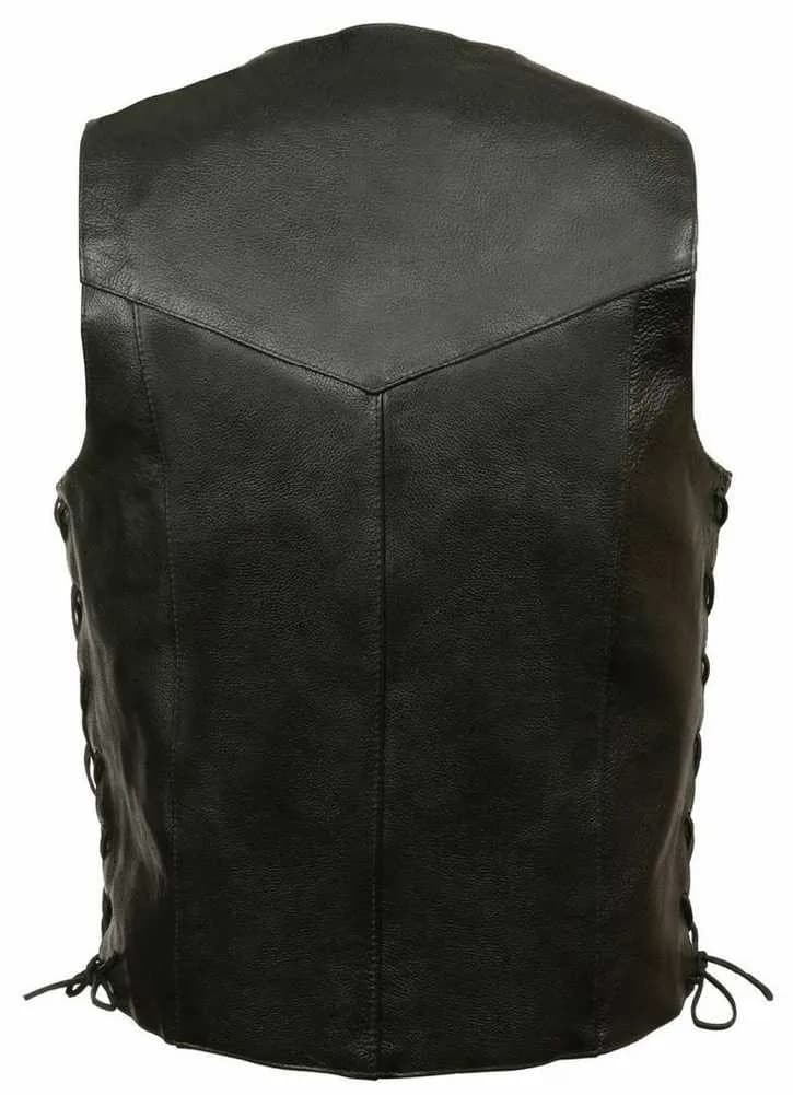 Leather King XS1315 Men's Classic ‘Side Laced’ Black Leather Vest — image 1 of 1