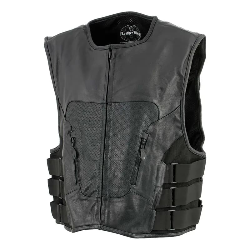 Leather King XSM1467 Men's Classic Black Leather Vest with Back Armor — image 1 of 1