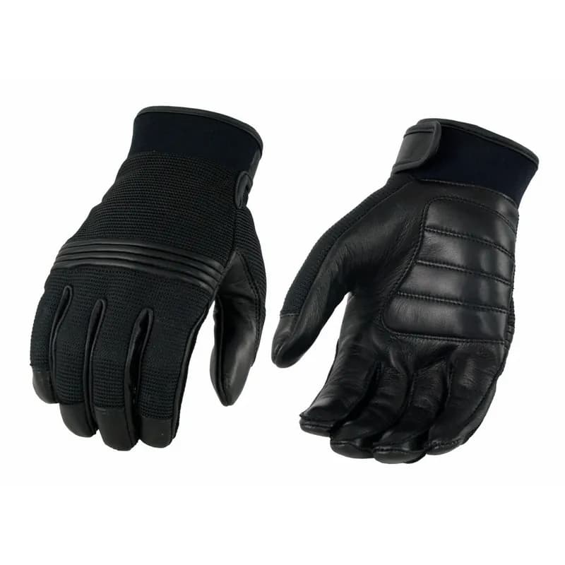M Boss Motorcycle Apparel BOS37530 Men's Black Leather with Perforated Mesh Racing Gloves — image 1 of 1