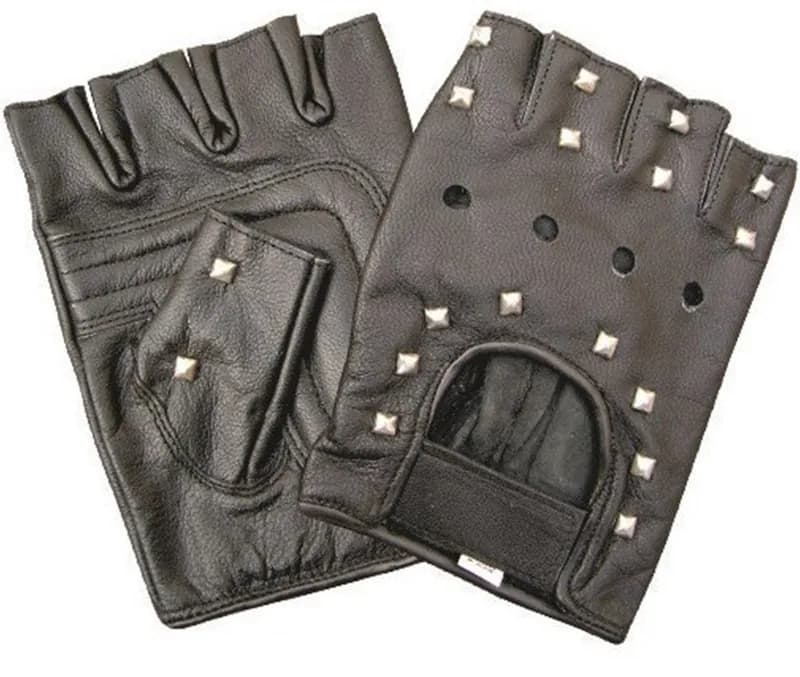 M Boss Motorcycle Apparel BOS37560 Men's 'Studded' Black Leather Fingerless Gloves — image 1 of 1