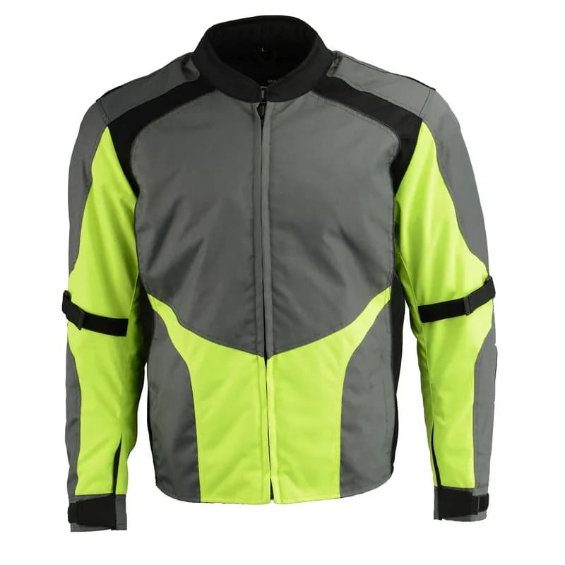 M Boss Motorcycle Apparel BOS11706 Men's Grey/Hi-Vis Green Nylon Motorcycle Racer Jacket with Armor Protection — image 1 of 1