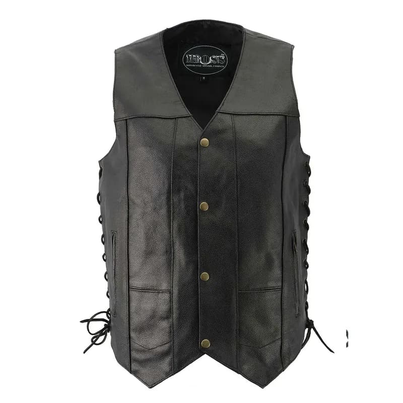 M-Boss Motorcycle Apparel BOS13517 Men’s Classic Black Leather 'Side Laced' Motorcycle Biker Rider Vest — image 1 of 1