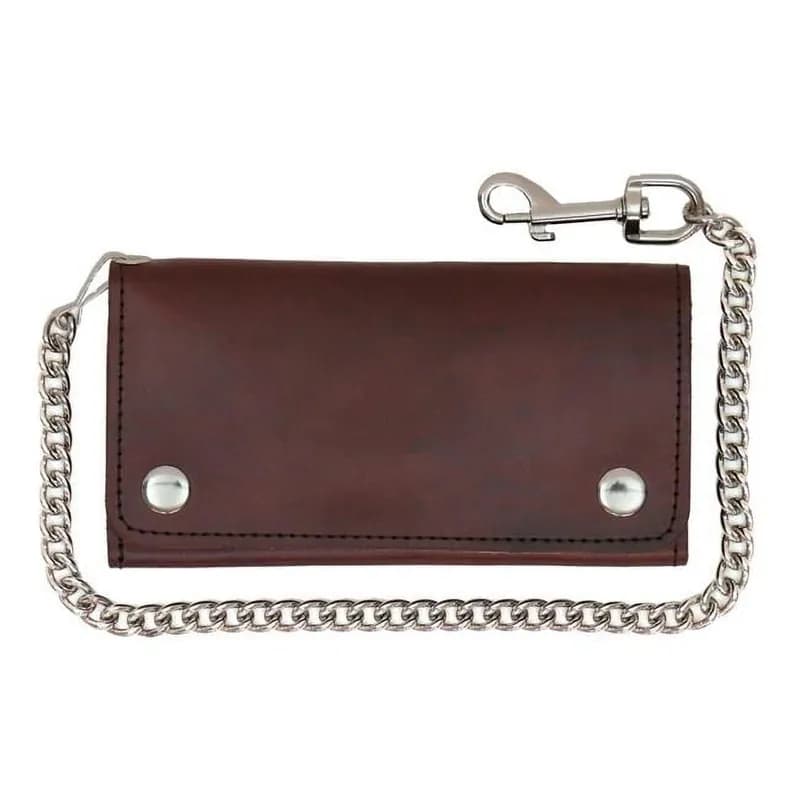 Men's 7" Crazy Horse Brown Leather Tri-Fold Biker Wallet w/ 13 Card Slots and Swivel — image 1 of 1