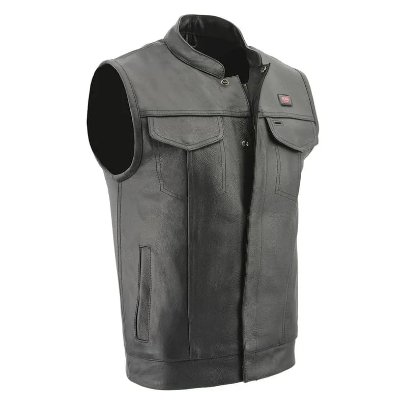 Men's All Season Black Premium Leather Motorcycle vest w/ Heated and Cool-Tec — image 1 of 1