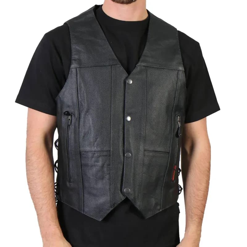 Men's Black '10 Pocket' Cowhide Leather Vest — image 1 of 1