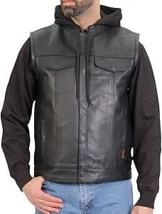 Men's Black '2-in-1' Conceal and Carry Leather Vest with Hoodie — image 1 of 1