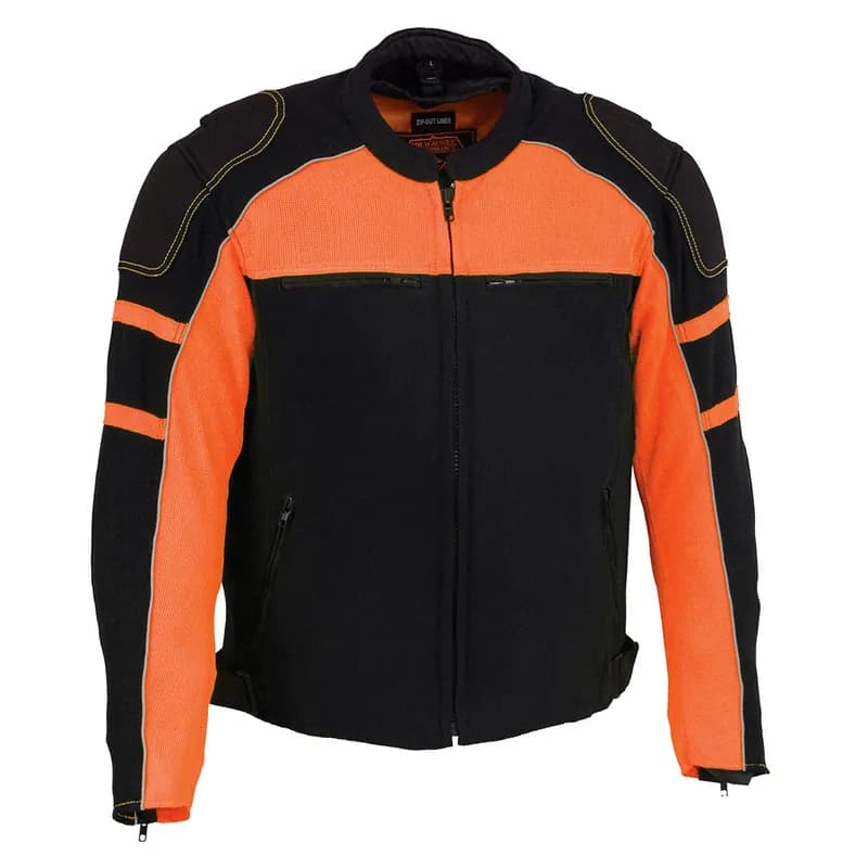 Men's Black and Orange CE Armored All Season Textile Motorcycle Riding Jacket — image 1 of 1