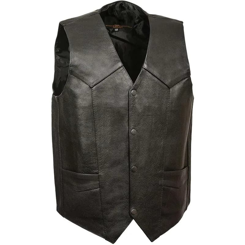 Men’s Black Classic Western Style Conceal/Carry Biker Leather Vest in TALL SIZES — image 1 of 1