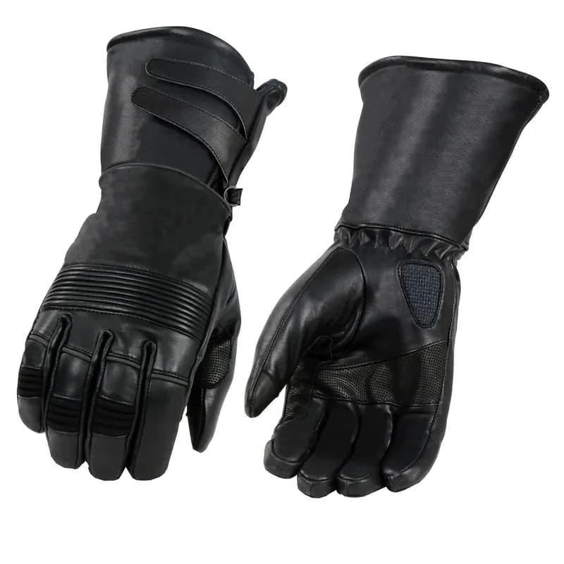 Men's Black Cowhide Leather Gauntlet Motorcycle Hand Gloves w/ X-Long Cuff i-Touch — image 1 of 1