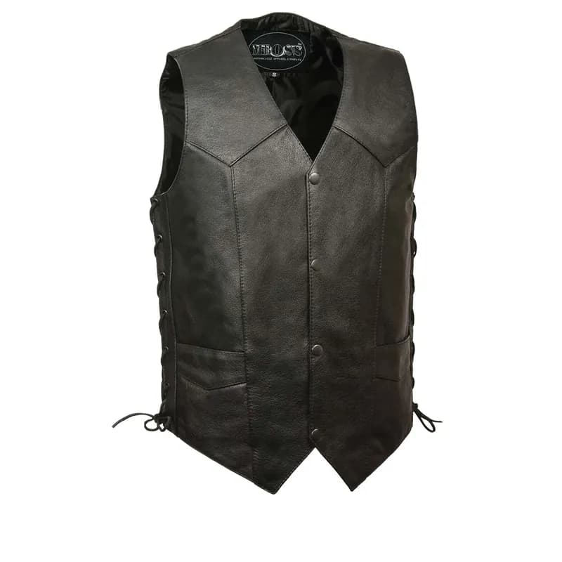 Men’s Black Leather Classic Western Style Motorcycle Rider Vest with Side Laces — image 1 of 1