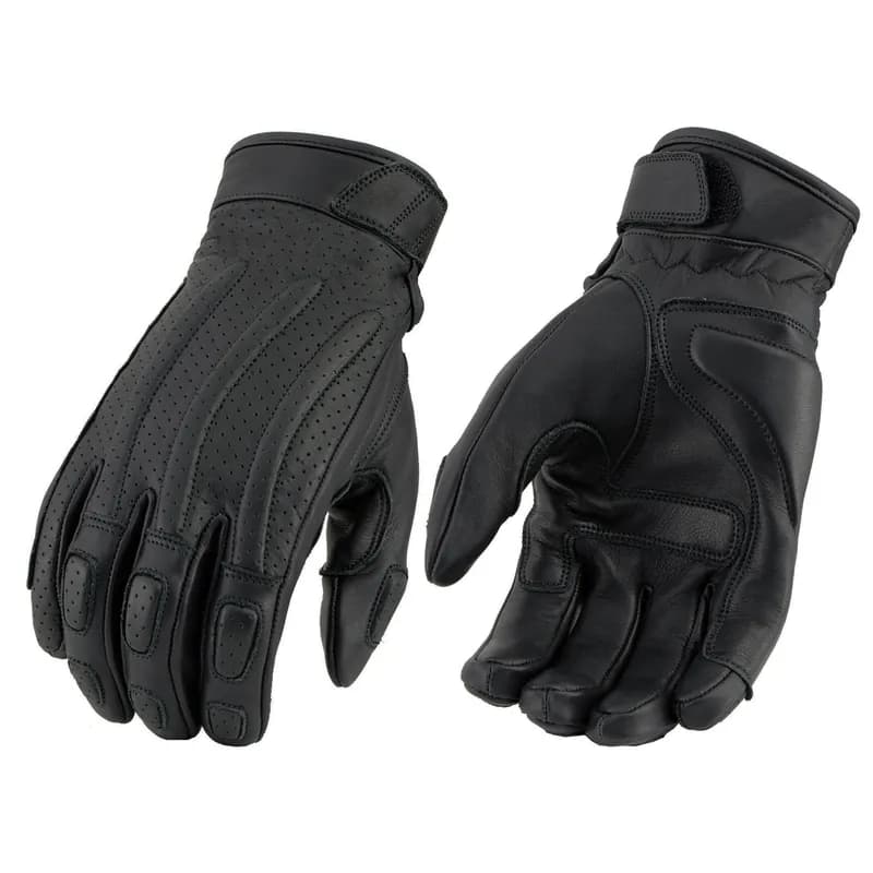 Men's Black Leather i-Touch Screen Compatible Gel Palm Racer Motorcycle Gloves w/ — image 1 of 1