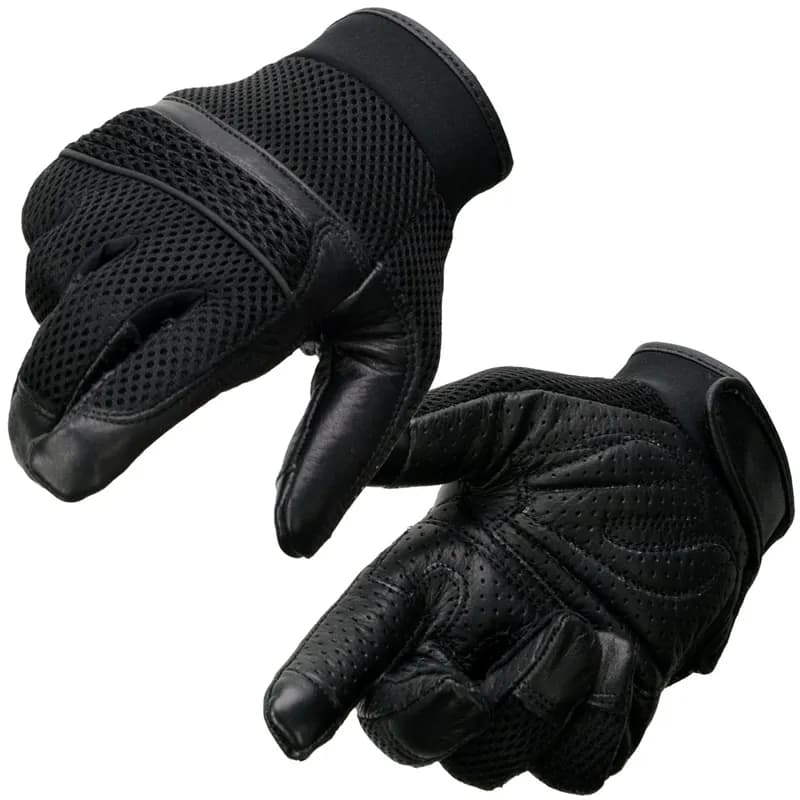Men's Black Leather i-Touch Screen Compatible Mesh Racing Motorcycle Hand Gloves W/ — image 1 of 1
