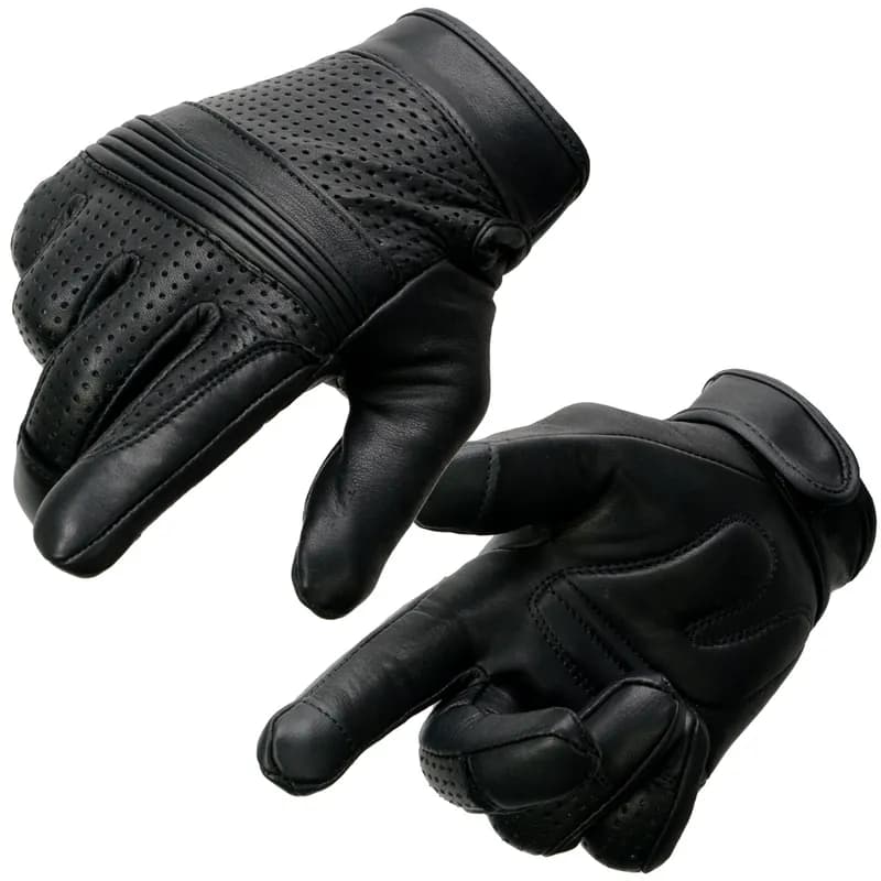 Men's Black Leather ’I - Touchscreen Compatible’ Gel Palm Motorcycle Hand Gloves W/ — image 1 of 1