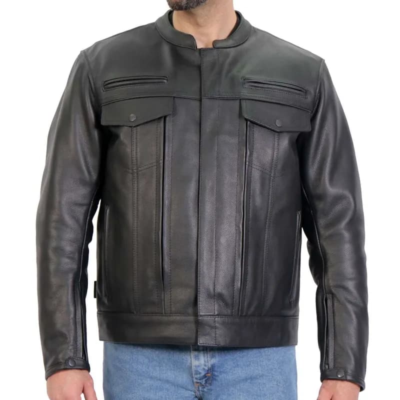 Men's Black Leather MC Jacket with Zip Out Lining — image 1 of 1