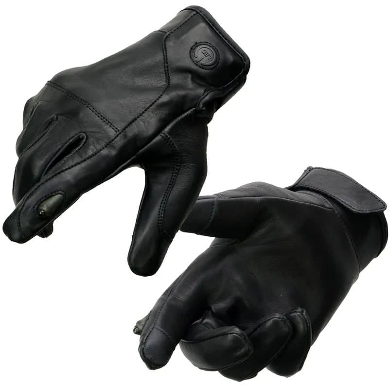 Men's Black Leather Motorcycle Gloves w/ i-Touch Screen and Led Finger Light — image 1 of 1