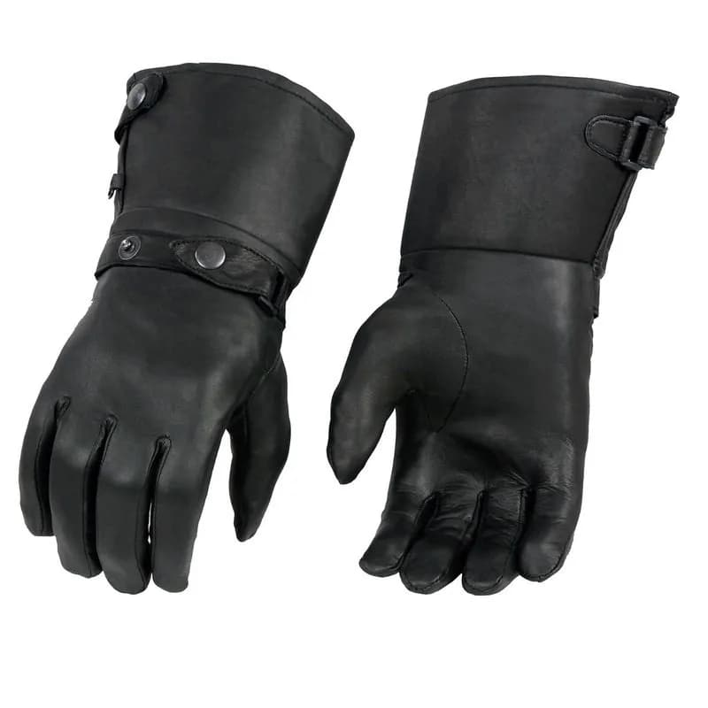 Men's Black Leather Protective Knuckle Racer Motorcycle Gloves W/ Elasticized — image 1 of 1