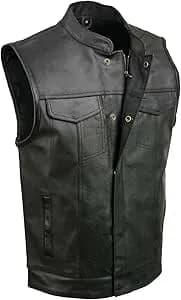 Men's Black Motorcycle Leather Riders Club Style Vest w/ Dual Closure — image 1 of 1