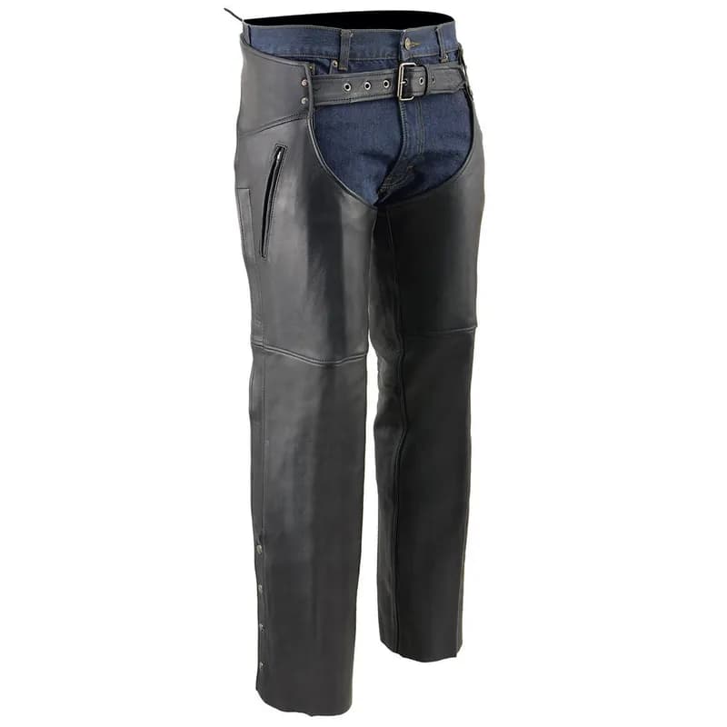 Men's Black Premium Leather Motorcycle Rider Chaps w/ Cool-Tec Leather Treatment — image 1 of 1