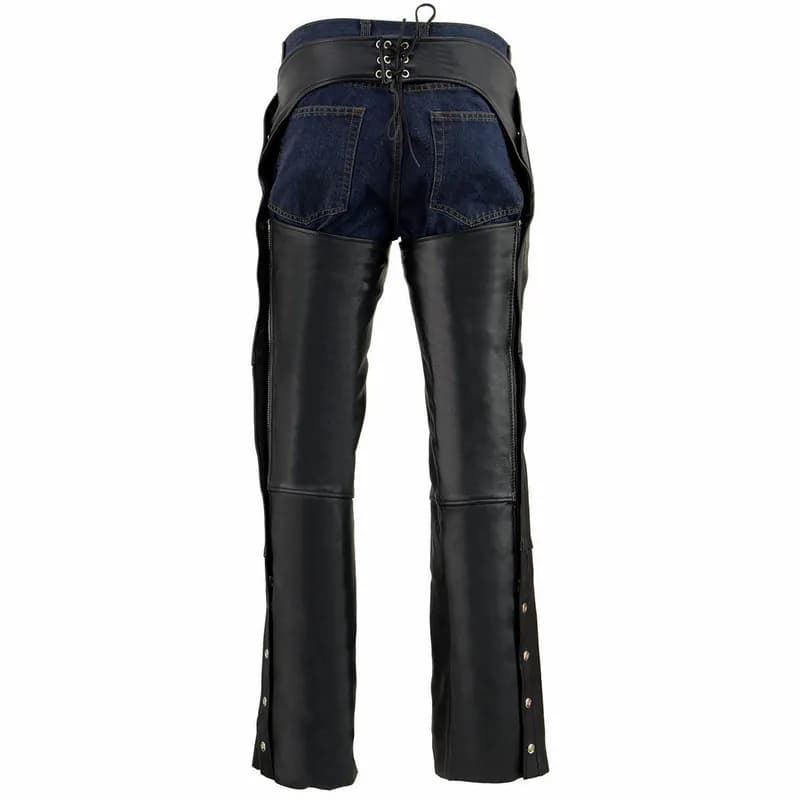 Men's Black Premium Leather Snap Out Thermal Lined Motorcycle Rider Chaps — image 1 of 1