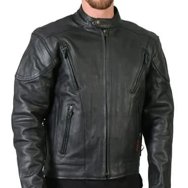 Men's Black Premium Leather Vented Motorcycle Biker Jacket — image 1 of 1
