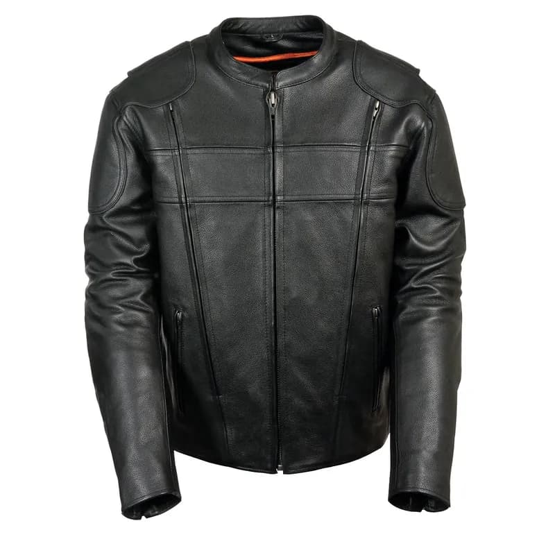 Men's Black Side Stretch Vented Black Leather Scooter Jacket — image 1 of 1
