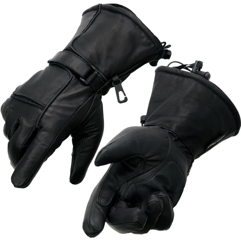 Men's Black Soft Leather Gauntlet Motorcycle Hand Gloves-Waterproof Gel Palm — image 1 of 1