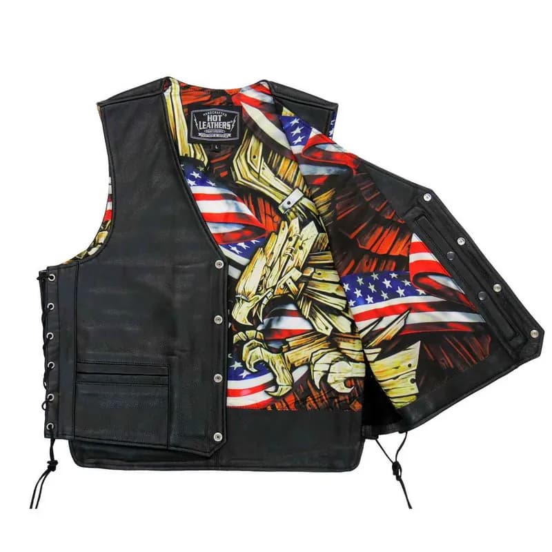 Men's Black 'Wooded Eagle' Conceal and Carry Side Lace Leather Vest — image 1 of 1