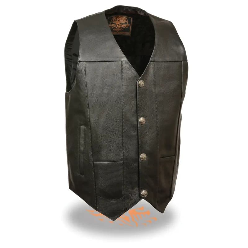 Men's Classic Black Leather Motorcycle Rider Vest w/ Buffalo Nickel Snaps Closure — image 1 of 1
