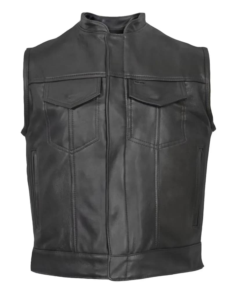 Men's Classic Black P Pete Motorcycle Biker Riders Leather Vest — image 1 of 1