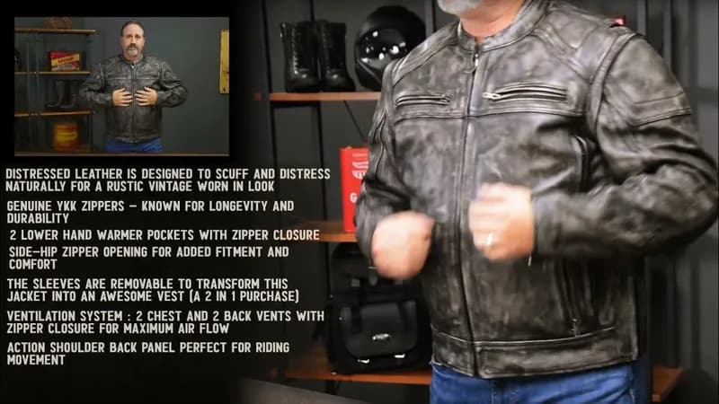 Men's Distressed Brown ‘2 in 1’ Leather Jacket with Zip-Off Sleeves — image 1 of 1