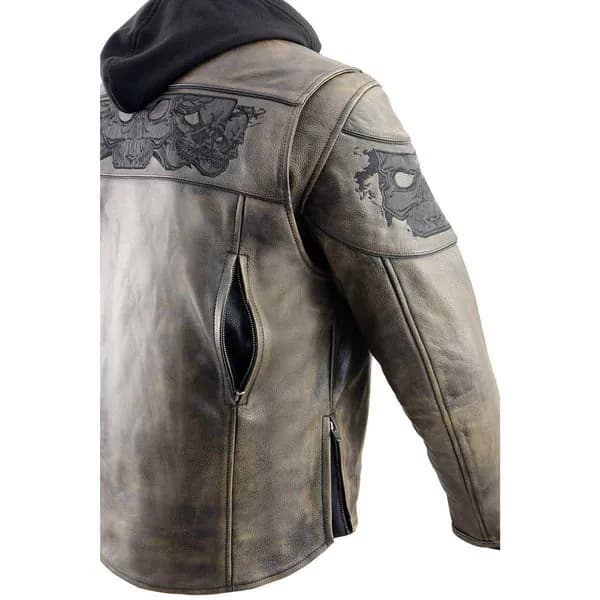 Men's Distressed Brown Leather Jacket with Reflective Skulls — image 1 of 1