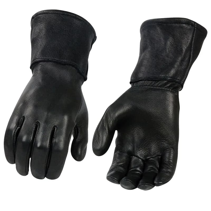 Men's Gauntlet Motorcycle Hand Gloves- Black Deerskin Long Cuff Thermal Lined — image 1 of 1