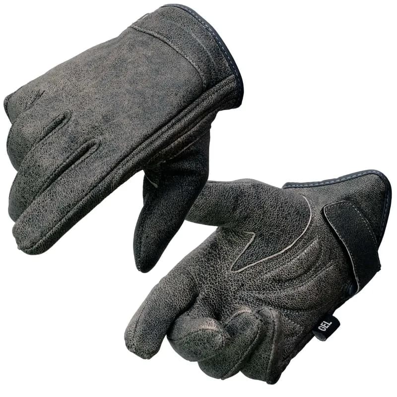 Men's Grey Leather Gel Padded Palm Short Wrist Motorcycle Hand Gloves W/ ‘Full Panel — image 1 of 1