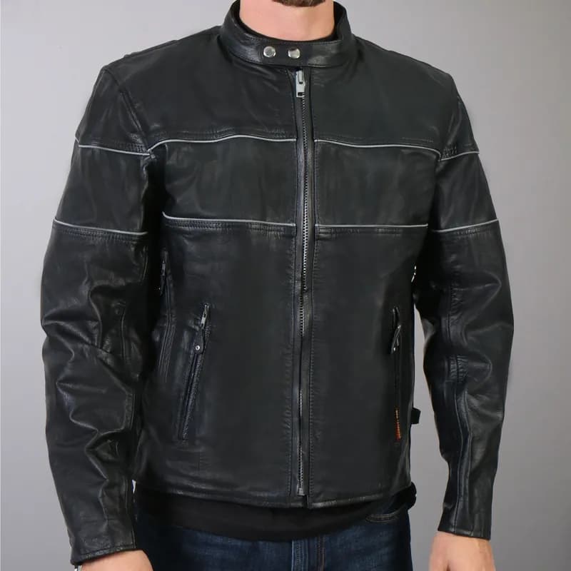 Men's Leather Vented Scooter Jacket with Reflective Piping — image 1 of 1