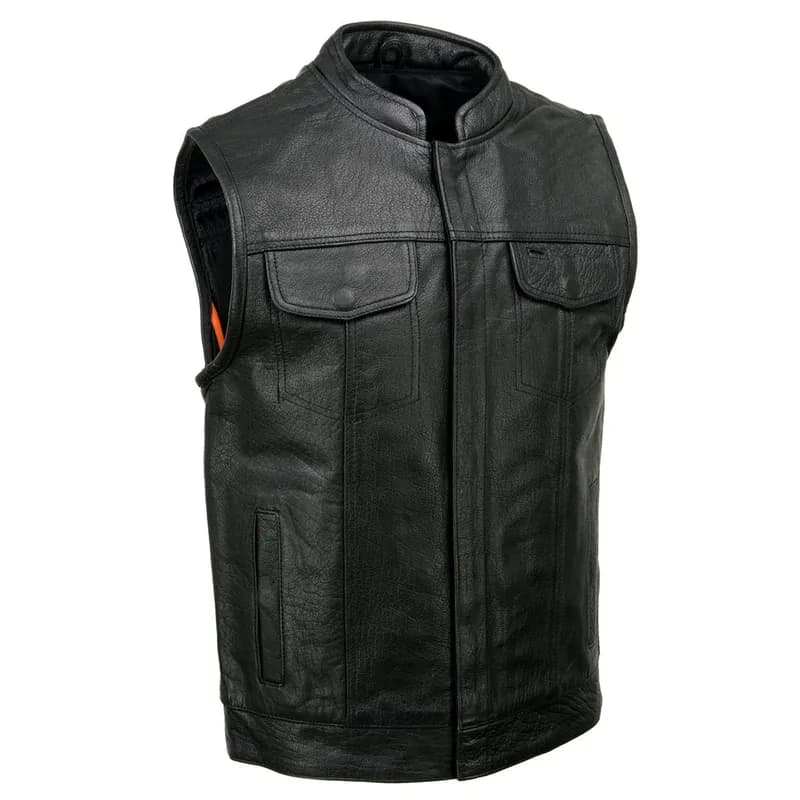 Men's MLM3515 Black Premium Collarless Club Style Motorcycle Vest w/ Cool-Tec — image 1 of 1