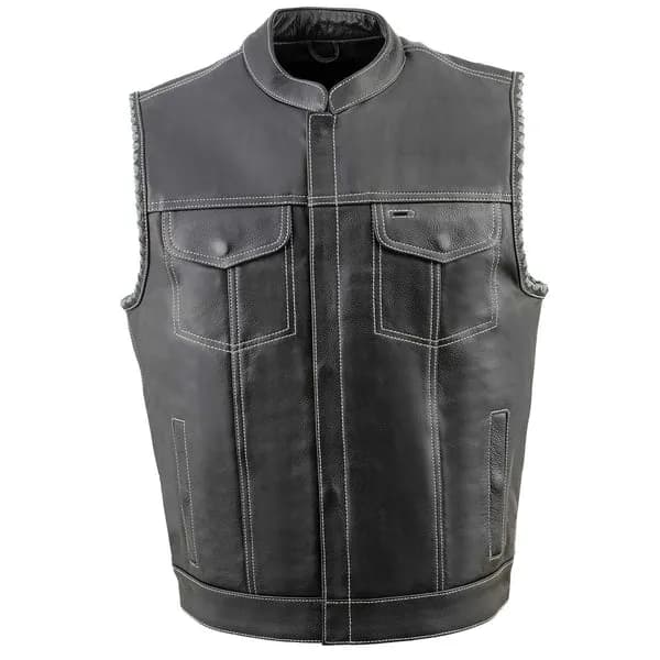 Men's Old Glory Black Premium Leather Club Style Vest w/ Grey Stitching Laced — image 1 of 1