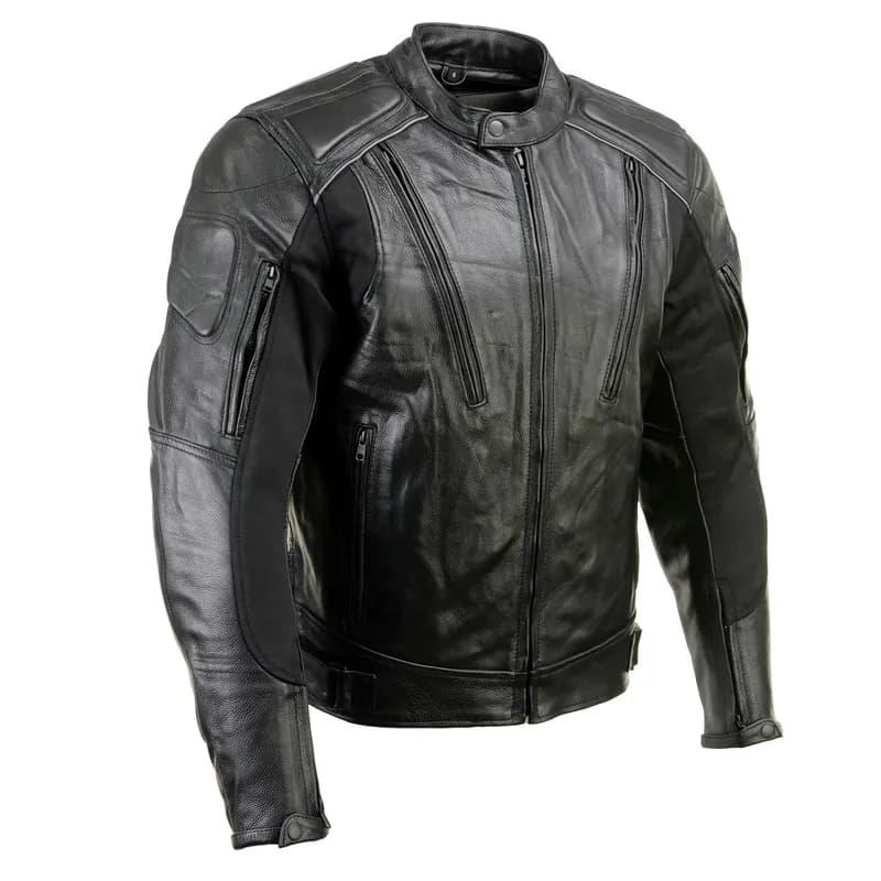Men's Premium Black Leather Motorcycle Bikers Rider Jacket w/ CE Armor — image 1 of 1
