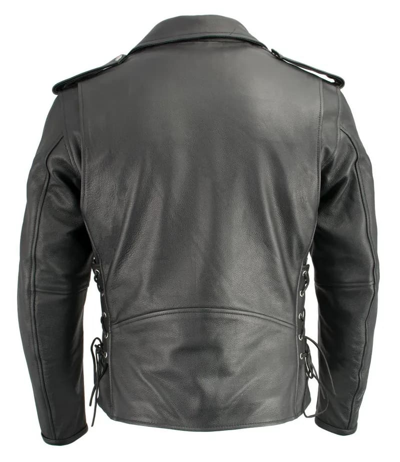 Men's Premium Black Leather Motorcycle Jacket - Vintage Police Style w/ Side Lace — image 1 of 1