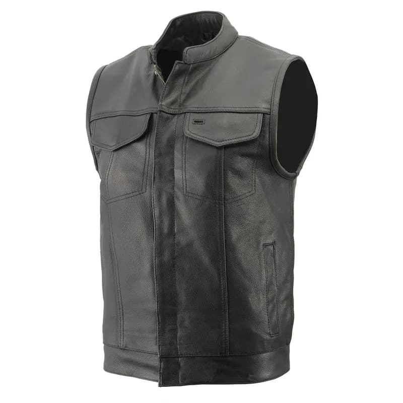 Men’s Premium Cowhide Leather Club Style Motorcycle Biker Riding Vest BZ6410 — image 1 of 1