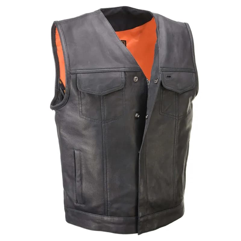 Men's Pursuit Black Premium Goat Leather V Neck Club Style Motorcycle Rider Vest — image 1 of 1
