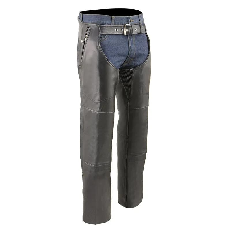 Men's Removal Thermal Lined Black Premium Leather Motorcycle Chaps w/ Cool-Tec — image 1 of 1