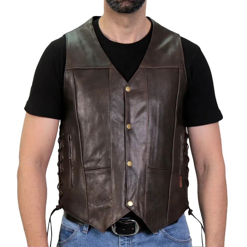 Men's Retro Brown 'Side Lace' Club Leather Vest — image 1 of 1