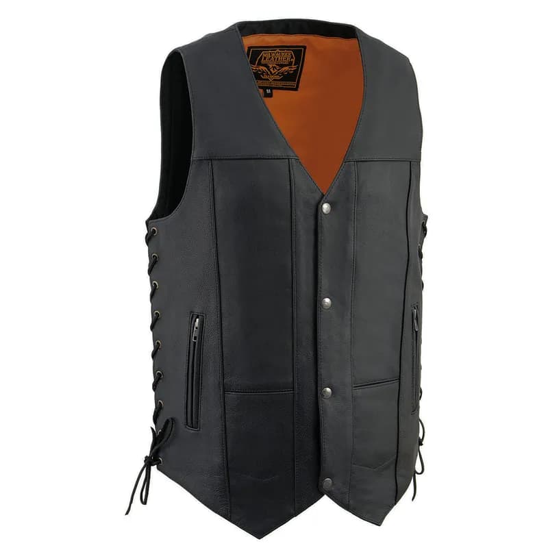 Men's Roulette Black Premium Leather 10 Pocket Motorcycle Vest w/ Cool-Tec Leather — image 1 of 1