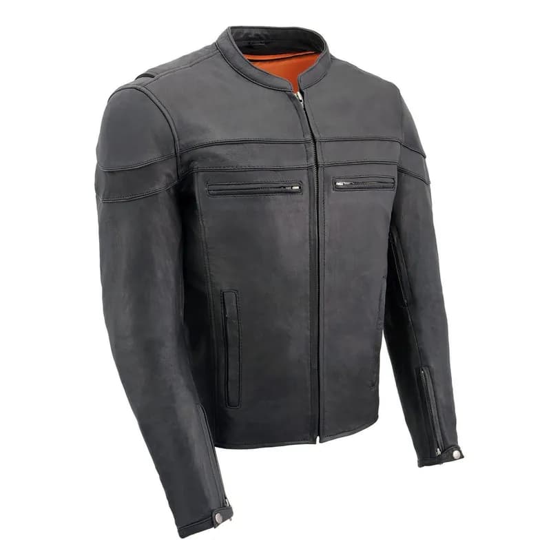 Men's Stay Cool Black Premium Leather Sporty Motorcycle Jacket w/ Cool-Tec Leather — image 1 of 1