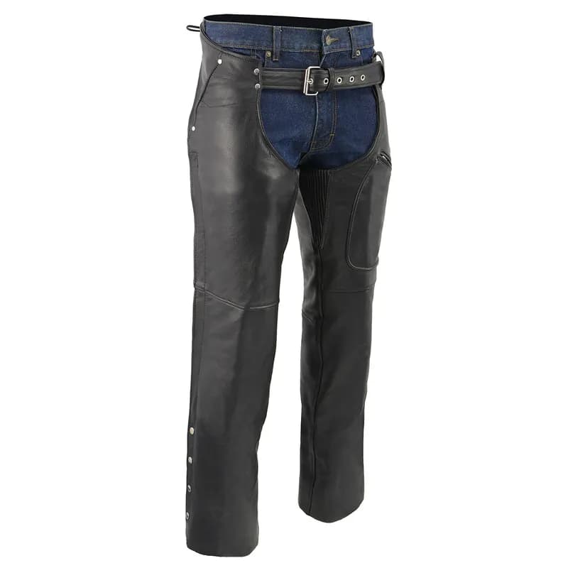 Men's XS43401 Black Thermal Lined 3 Pocket Leather Motorcycle Chaps — image 1 of 1