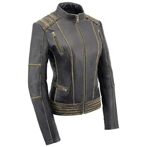 Milwaukee Leather LKL27006 Women's Premium Distress Brown Leather Motorcycle Biker Jacket w/ CE Armor Protection — image 1 of 1