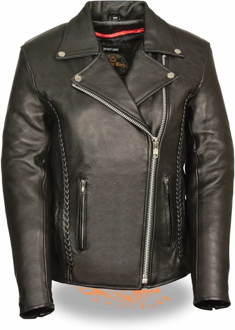 Milwaukee Leather LKL2710 Women's Classic Black Braided Motorcycle Jacket with Studded Back — image 1 of 1