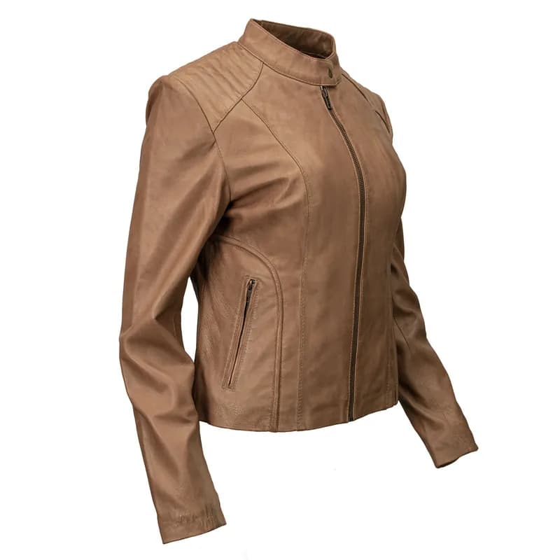 Milwaukee Leather LKL2736 Women's Cognac Premium Leather Scuba Style Biker Jacket w/ Mandarin Collar — image 1 of 1
