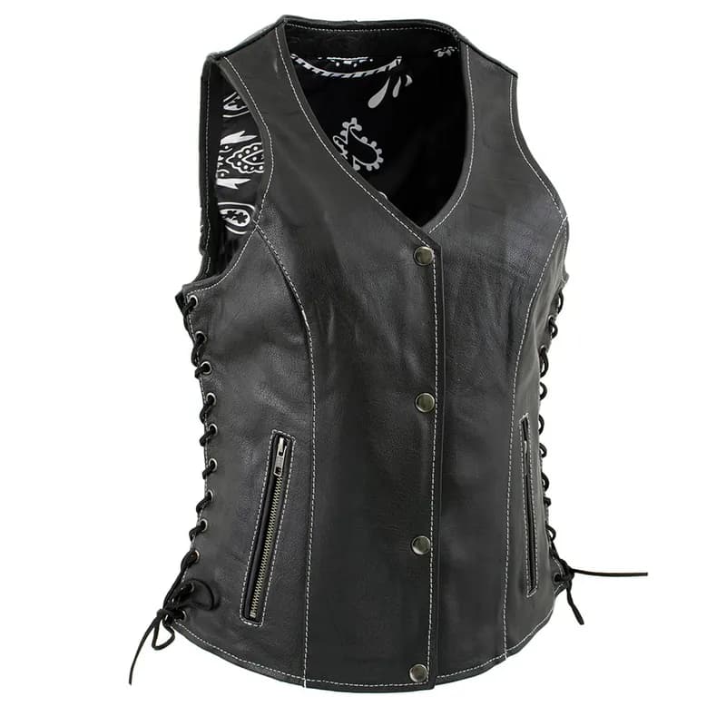 Milwaukee Leather LKL4711 Women's Black Premium Leather Motorcycle Vest with Side Lace Adjustment — image 1 of 1